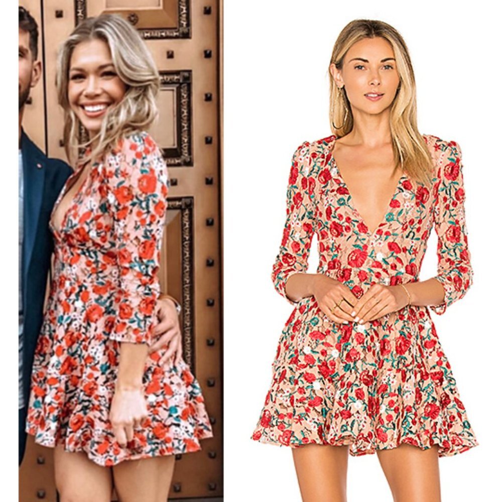 Lovers + Friends Revolve Vira Crochet Dress V-Neck Floral A-Line SZ M